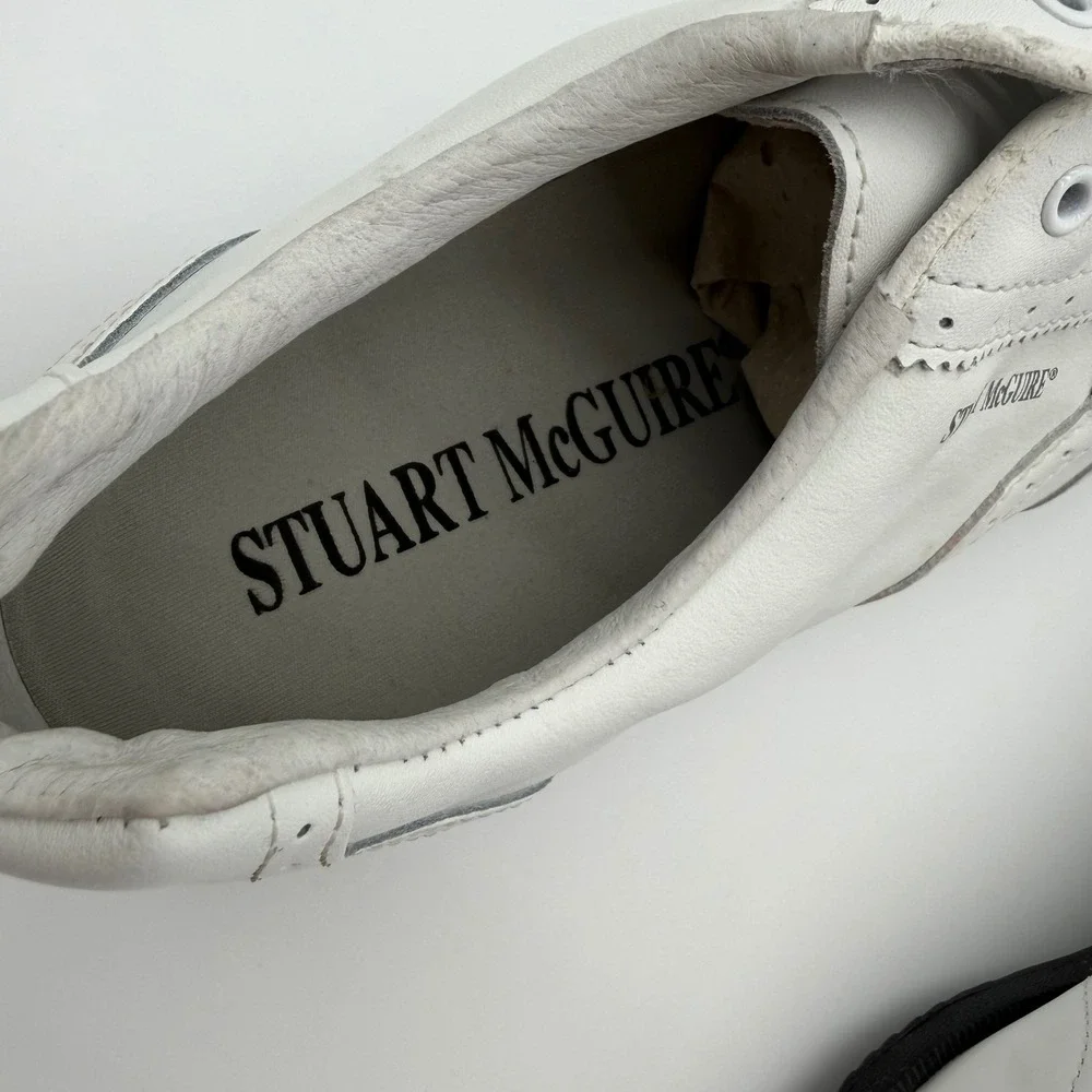 Stuart McGuire Mens White Leather Wingtip Golf Shoes Spiked 0712‎ W Size 10.5W